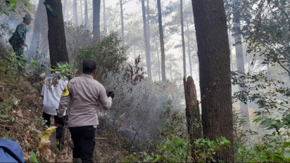 Sinergi Polres Malang, Instansi Terkait dan Relawan Berhasil Padamkan Kebakaran Hutan di Watu Gede