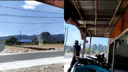 Detik-Detik Angin Puting Beliung Terjang Rumah & Pekerja Jalan di Maros