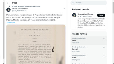 Ustaz Abdul Somad Unggah Manuskrip Belanda Tahun 1642, Ungkap Asal-usul Penghuni Pertama Pulau Rempang Ternyata..