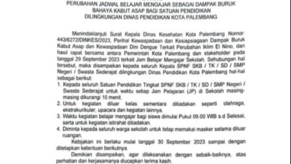 Kabut Asap di Palembang Makin Parah, Pemerintah Pangkas Waktu Belajar Siswa