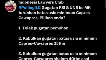 Hasil Polling ILC soal Gugatan PSI dan UNS ke MK Tentang Batas Usia Minumum Capres-Cawapres, 86 Persen Memilih Menolak