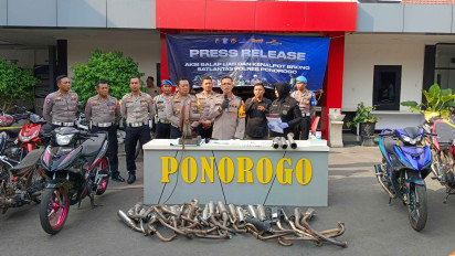 Terjaring Razia, Ratusan Motor Balap Liar Knalpot Brong Disita dan Ditahan Selama 2 Bulan di Polres Ponorogo