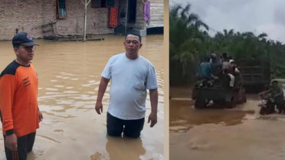 Sungai Barumun Padang Lawas Utara Meluap Jumat Dini Hari, Banjir Masih Menggenangi Puluhan Rumah