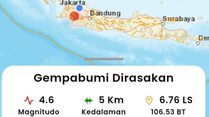 Gempa Magnitudo 4,6 Guncang Sukabumi, Kedalaman 5 Kilometer