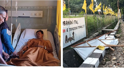 Nahas! Tertimpa Baliho Caleg, Seorang Pemuda di Gresik Alami Luka dan Dilarikan ke Rumah Sakit
