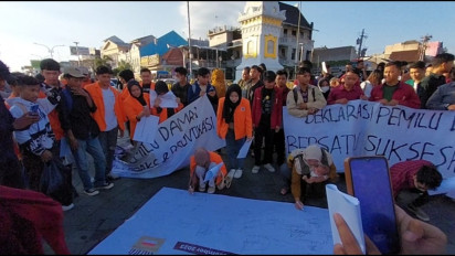 Serukan Pemilu Damai, Ratusan Mahasiswa di Yogyakarta Gelar Aksi di Tugu Pal Putih