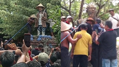 Dianggap Simbol Keangkuhan, Ratusan Warga Sekapuk Hancurkan Patung Pak Inggih di Wisata Setigi