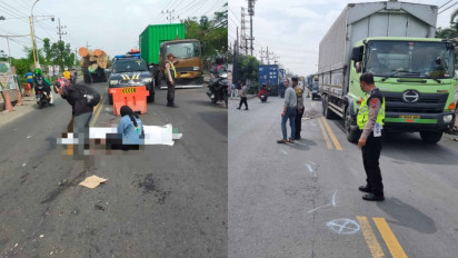 Bentur Bodi Samping Truk, Seorang Guru di Gresik Tewas Terlindas Truk di depan Anaknya