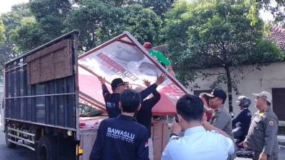 Melanggar Ketentuan Pemasangan, Belasan Ribu APK Pemilu 2024 Ditertibkan Bawaslu Pati