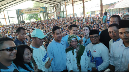 Kampanye Pertama di Banyuwangi, Gibran Senam bersama Ribuan Emak