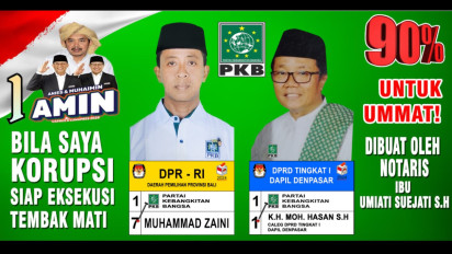 Baliho Caleg PKB di Bali, Janji Jika Terbukti Korupsi Siap Ditembak Mati