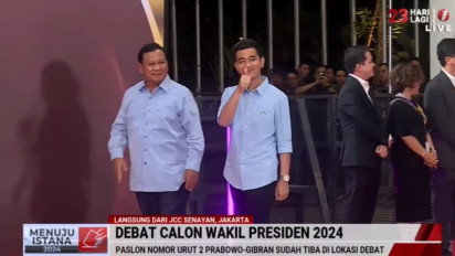 Prabowo dan Gibran Tiba di Venue Debat Capres 2024, Memakai Pakaian Khas Paslon 02 Kemeja Biru