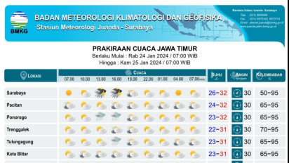 Prediksi Cuaca Hari Ini, Hujan Melanda Sebagian Besar Kota/Kabupaten di Jatim