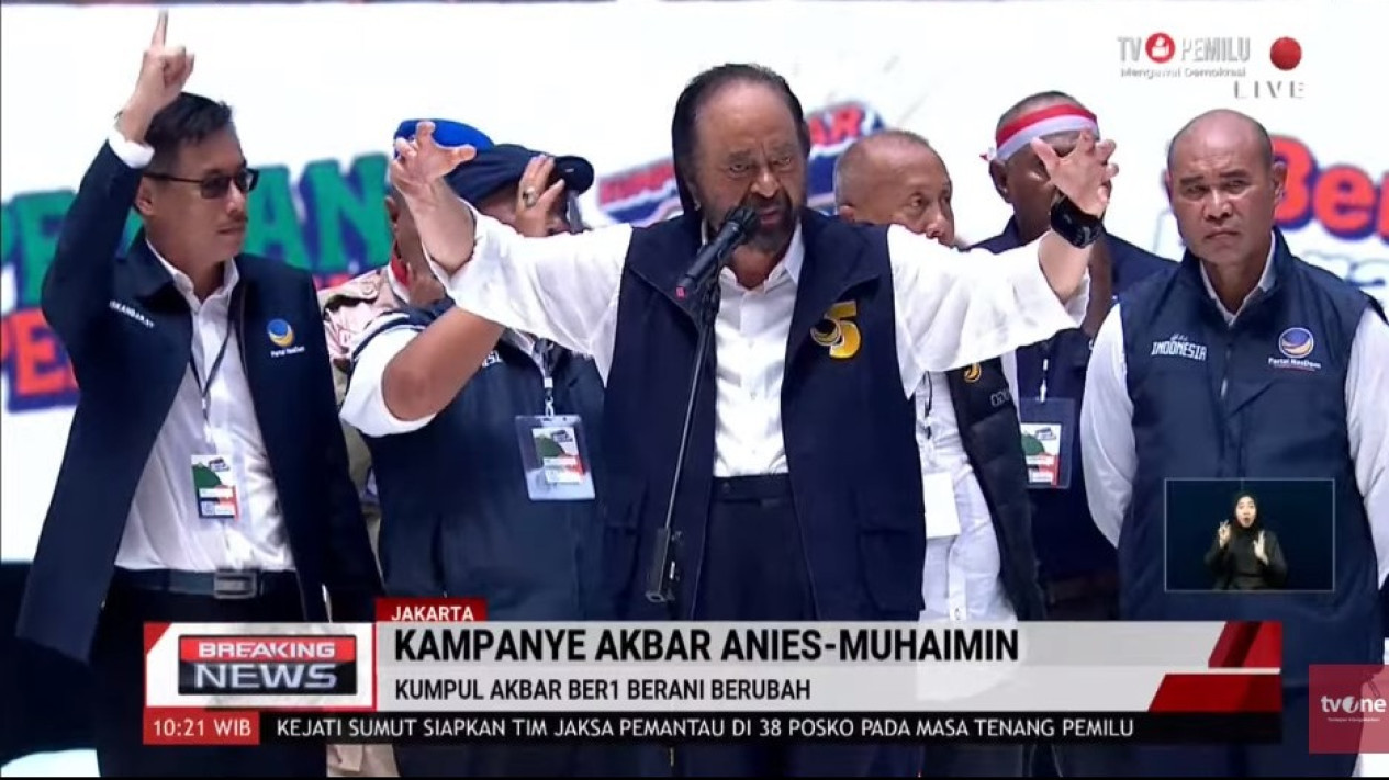 Di Kampanye Akbar AMIN, Surya Paloh Kembali Ingatkan Alasan Dipilihnya Anies sebagai Capres
            - galeri foto