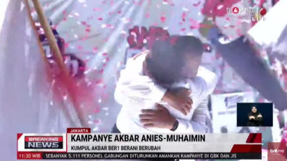 Anies-Muhaimin Pelukan Layaknya Teletubbies Usai Sampaikan Pidato Kampanye Akbar di JIS