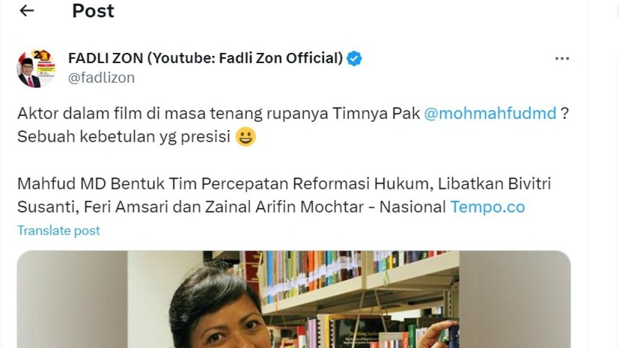 Sindir Mahfud MD Soal Dokumenter Dirty Vote, Fadli Zon: Kebetulan yang Presisi
            - galeri foto