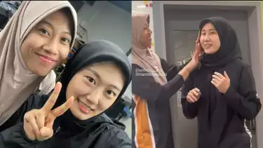 Megawati Hangestri pakaikan hijab pada rekan satu timnya