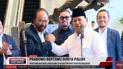 Kunjungi NasDem Tower, Prabowo: Ketua Umum NasDem Langsung Ucapkan Selamat Begitu KPU Mengumumkan