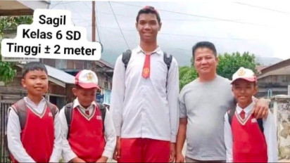 Viral! Sagil Muhammad Rizki Murid Kelas 6 SD dengan Tinggi 2 Meter, Jadi Anak SD Tertinggi di Dunia