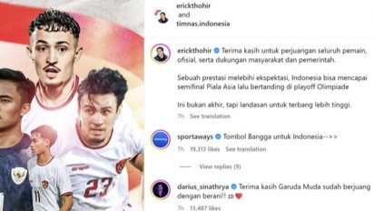 Akun Instagram Ketua PSSI Erick Thohir Banjir Komentar Netizen Usai Laga Timnas Indonesia U-23 Vs Guinea, Darius Sinathrya Sampai Ikut-ikutan