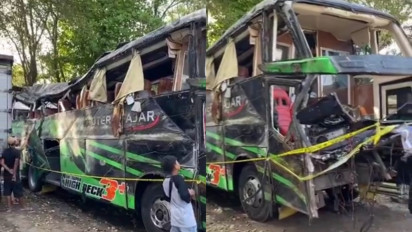 Mengerikan! Begini Tampang Bus Maut SMK Lingga Kencana Depok Seusai Kecelakaan di Ciater, Pengakuan Pelajar saat Live TikTok Disorot