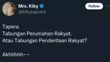 Unggahan Kiky Saputri di X mengkritik Tapera