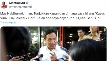 Mahfud MD Tantang Habiburokhman Gerindra: Tunjukkan Kapan dan di Mana Saya Bilang Kasus Vina Bisa Selesai 7 Hari, Kalau Ada Saya Bayar Rp100 Juta
