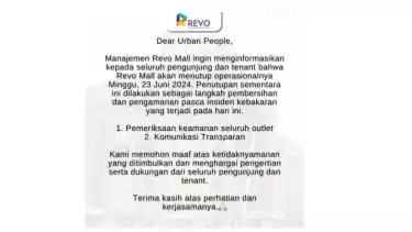 Pengumuman Revo Mall Bekas tutup setelah kebakaran