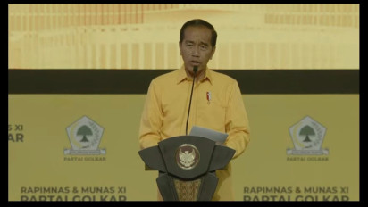 Jokowi Pakai Baju Kuning di Munas Golkar, Bahlil : Kirain Kader Baru, Cocok Barang Ini