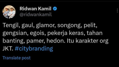 Cuitan 'Vulgar' Ridwan Kamil Kembali Di-retweet Netizen, Sebut Karakter Orang Jakarta Songong, RK: Saya Akui Dulu Saya Kurang Bijak