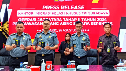 Imigrasi Kelas I Khusus TPI Surabaya di Juanda Amankan Enam Warga Negara Asing (WNA)