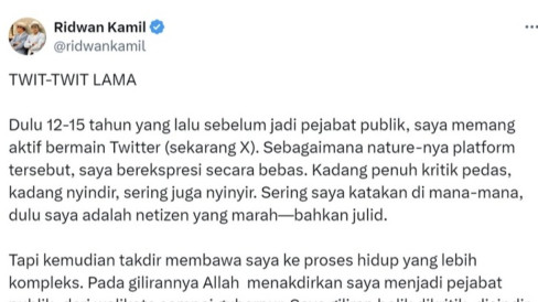Ridwan Kamil Minta Maaf soal Tweet Vulgar Lamanya, Mantan Guru Honorer ...