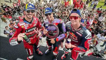 Jorge Martin, Pedro Acosta dan Francesco Bagnaia di podium MotoGP Mandalika 2024