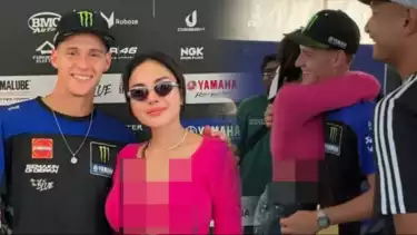 Nikita Mirzani berfoto bersama pembalap Moto GP, Fabio Quartararo