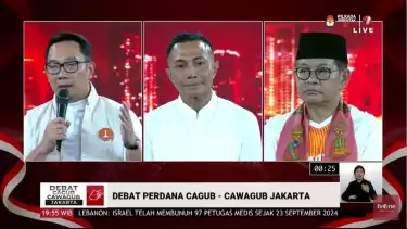 Debat perdana cagub-cawagub Jakarta di Jakarta International Expo (JIExpo), Kemayoran, Jakarta Pusat, Minggu (6/10/2024).