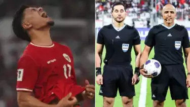 Kolase Foto Ragnar Oratmangoen dan Wasit Timnas Indonesia vs Bahrain