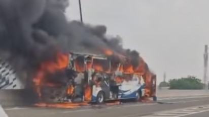 Bus Rombongan TK Cikeas menuju Ancol Terbakar di Jalan Layang Tol Jaktim, Begini Kabar 58 Penumpang