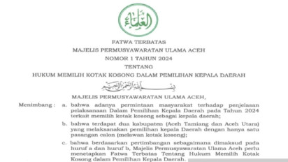 Melegakan! MUI Aceh Fatwakan Boleh Memilih Kotak Kosong dalam Pilkada Serentak