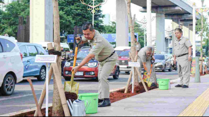Percantik Kota dan Kurangi Polusi, Pj. Gubernur Teguh Tanam Pohon Tabebuya di Kuningan
