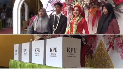 Pilkada Serentak, TPS 007 di Bangkalan Didekorasi Ala Hajatan Pernikahan,  Lengkap dengan Pasangan Kemantin