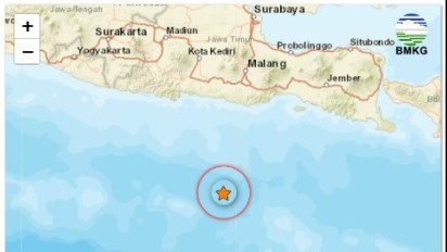 Gempa Bumi 4,5 SR Guncang Tenggara Blitar Kedalaman 10 Kilometer