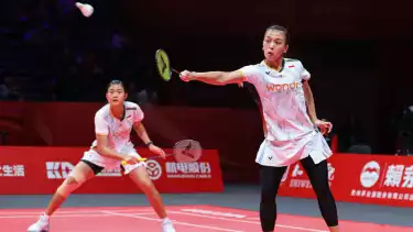 Febriana Dwipuji Kusuma/Amallia Cahaya Pratiwi saat debut di BWF World Tour Finals 2024.
