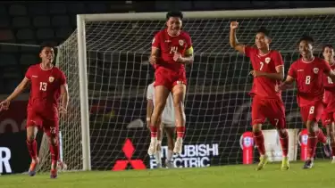 Selebrasi pemain timnas Indonesia saat berhasil mencetak gol di gawang Myanmar Piala AFF 2024.