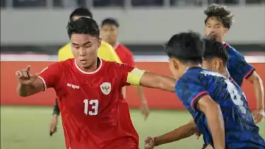 Gol Muhammad Ferarri menyamakan kedudukan untuk Timnas Indonesia saat melawan Laos