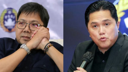Momen Bung Towel Bertemu Erick Thohir saat Timnas Indonesia Vs Laos di Piala AFF 2024