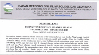 BMKG Keluarkan Peringatan Hujan Lebat Di Sejumlah Daerah di Sulsel, Catat Tanggalnya!