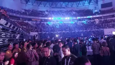 Suasana Indonesia Arena GBK, Jakarta, saat pelaksanaan Perayaan Natal Nasional 2024, Sabtu (28/12/2024).