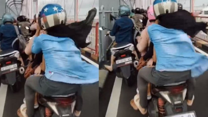 Angin Kencang di Atas Jembatan Suramadu, Pengendara Roda Dua yang Melintas Panik