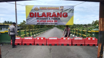 Dam Srandakan Bantul Ambrol, Polisi Pasang Spanduk Larangan di Jembatan Srandakan