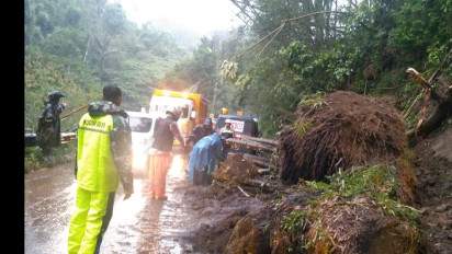 Tebing Setinggi 10 Meter di Pujon Longsor, Arus Lalin Malang-Kediri Lumpuh Sementara
